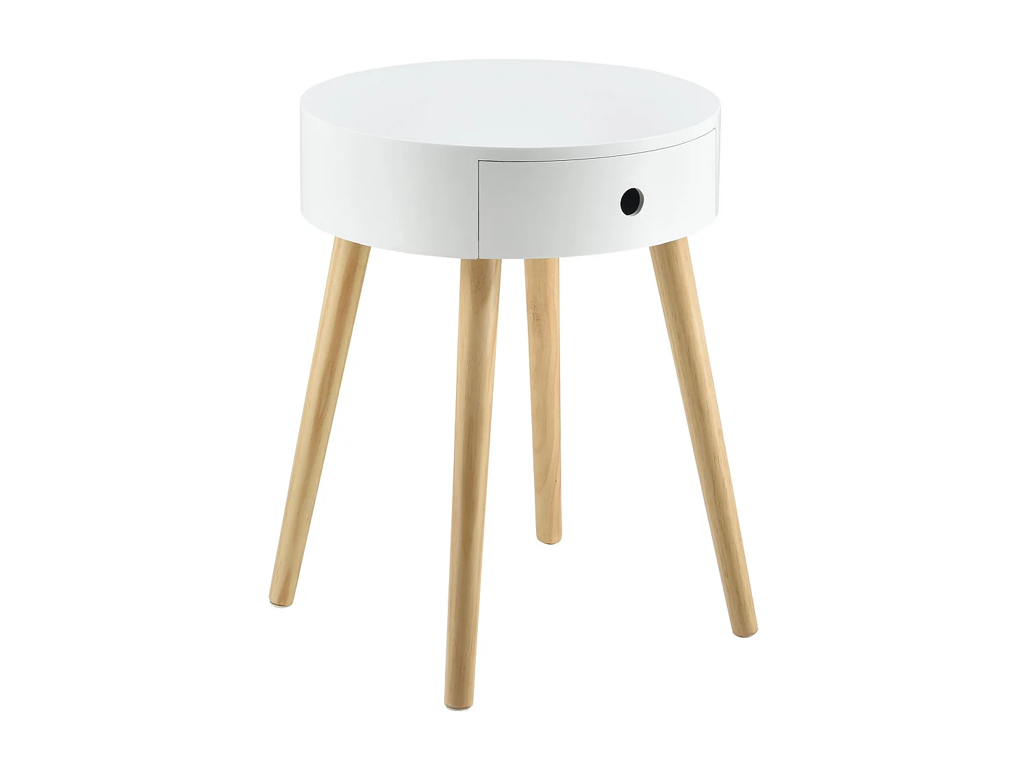 Mesa redonda pequena com cômoda mesa de cabeceira mesinha de cabeceira MDF lacado e pinho branco 50 x 38 x 38 cm 03_0003145