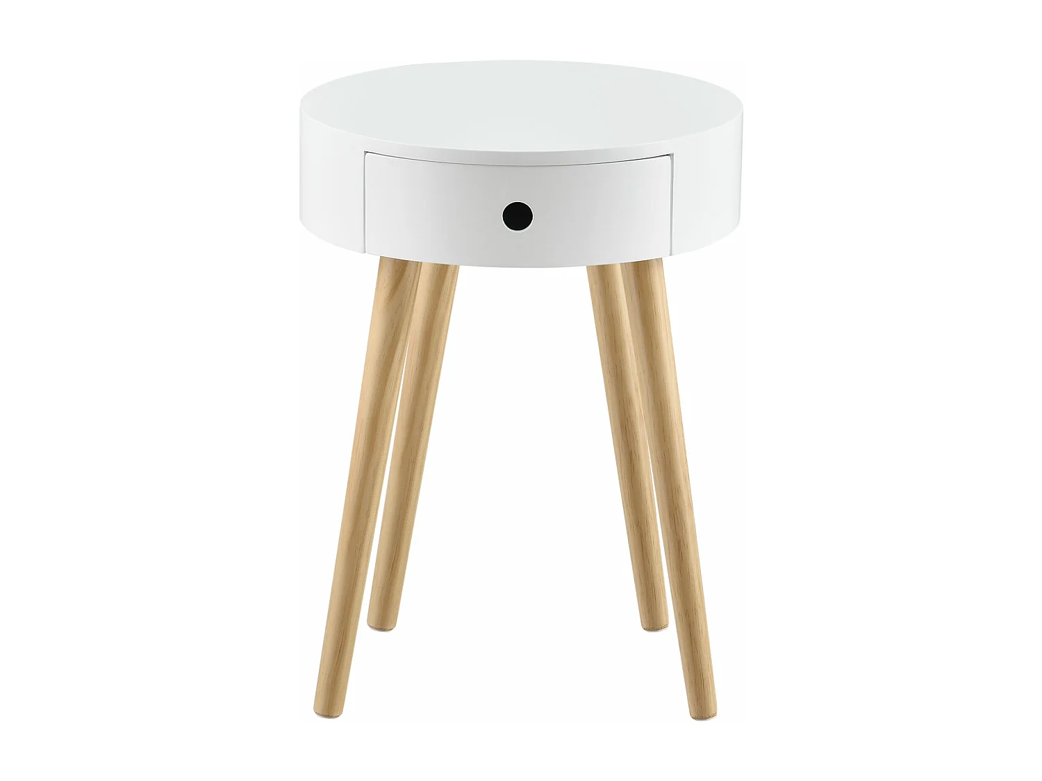 Mesa redonda pequena com cômoda mesa de cabeceira mesinha de cabeceira MDF lacado e pinho branco 50 x 38 x 38 cm 03_0003145