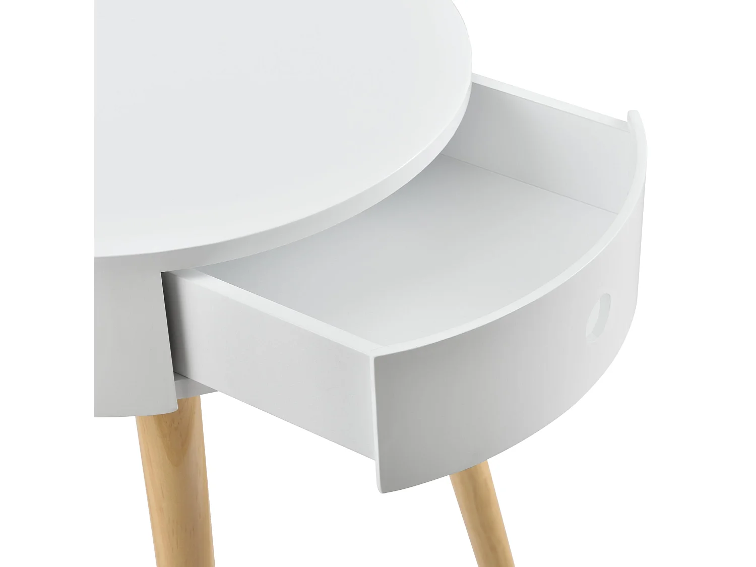 Mesa redonda pequena com cômoda mesa de cabeceira mesinha de cabeceira MDF lacado e pinho branco 50 x 38 x 38 cm 03_0003145