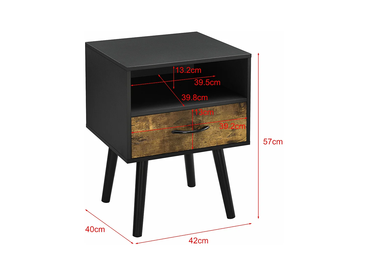 Comodino cassettiera con base a cassetti comodino con vano portaoggetti 57 cm nero 03_0006231