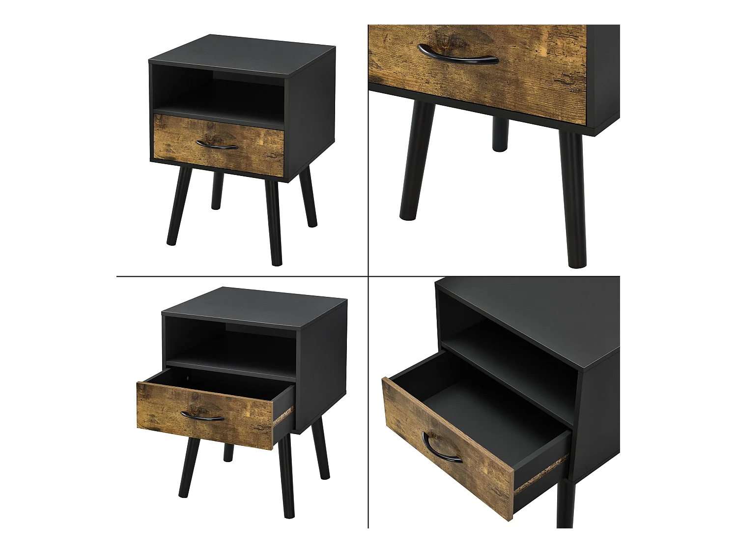 Comodino cassettiera con base a cassetti comodino con vano portaoggetti 57 cm nero 03_0006231