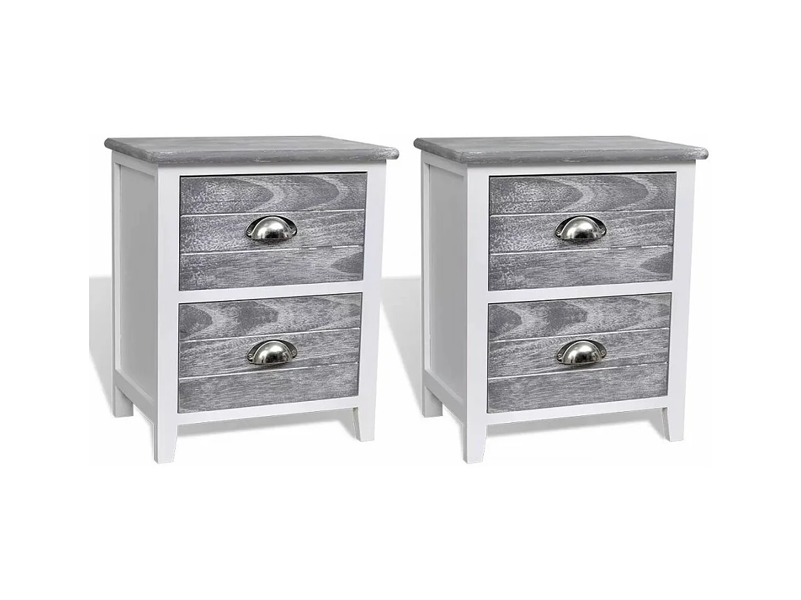 Mesita de noche cómoda mueble de dormitorio 2 piezas con 2 cajones gris y blanco 1402170