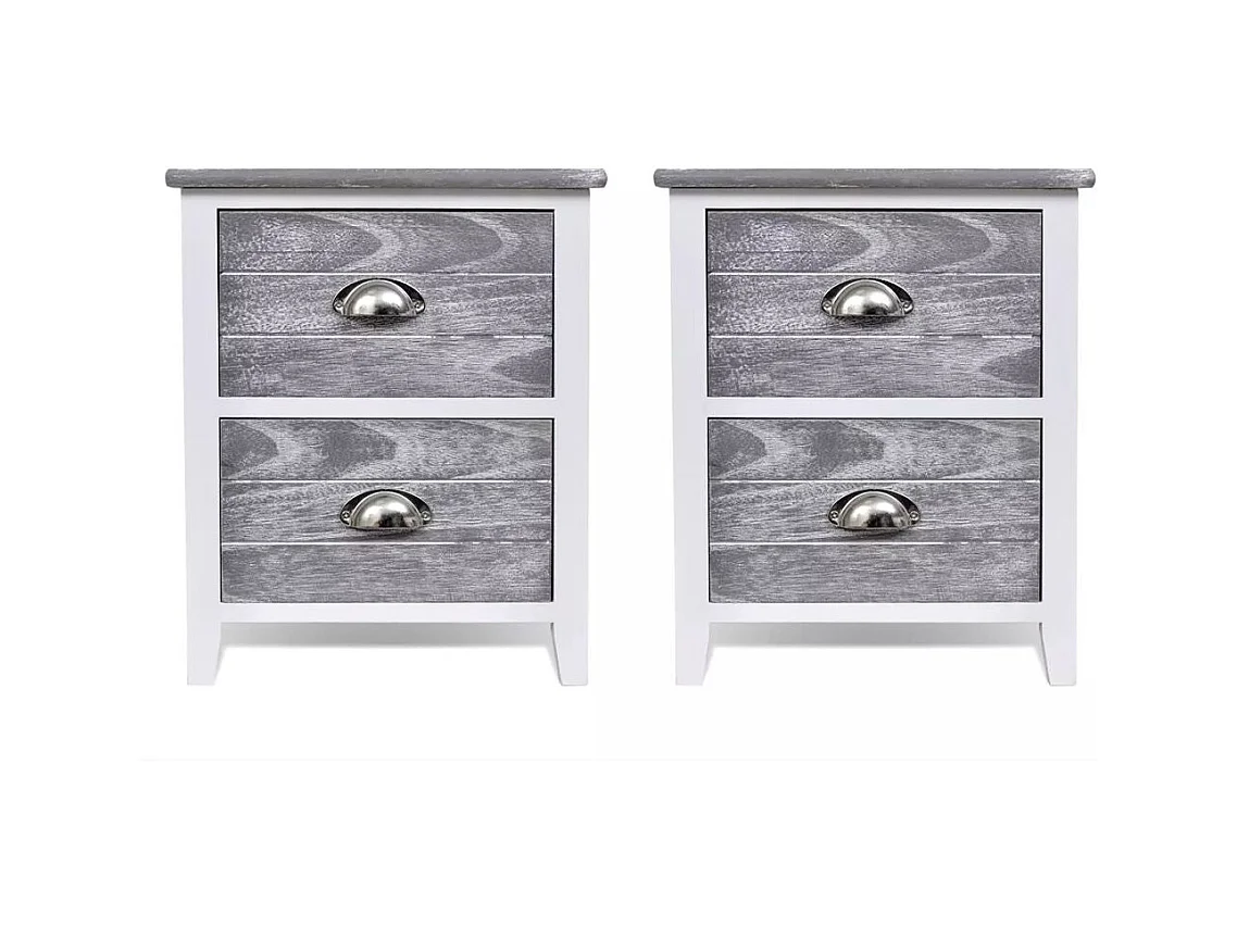 Mesita de noche cómoda mueble de dormitorio 2 piezas con 2 cajones gris y blanco 1402170