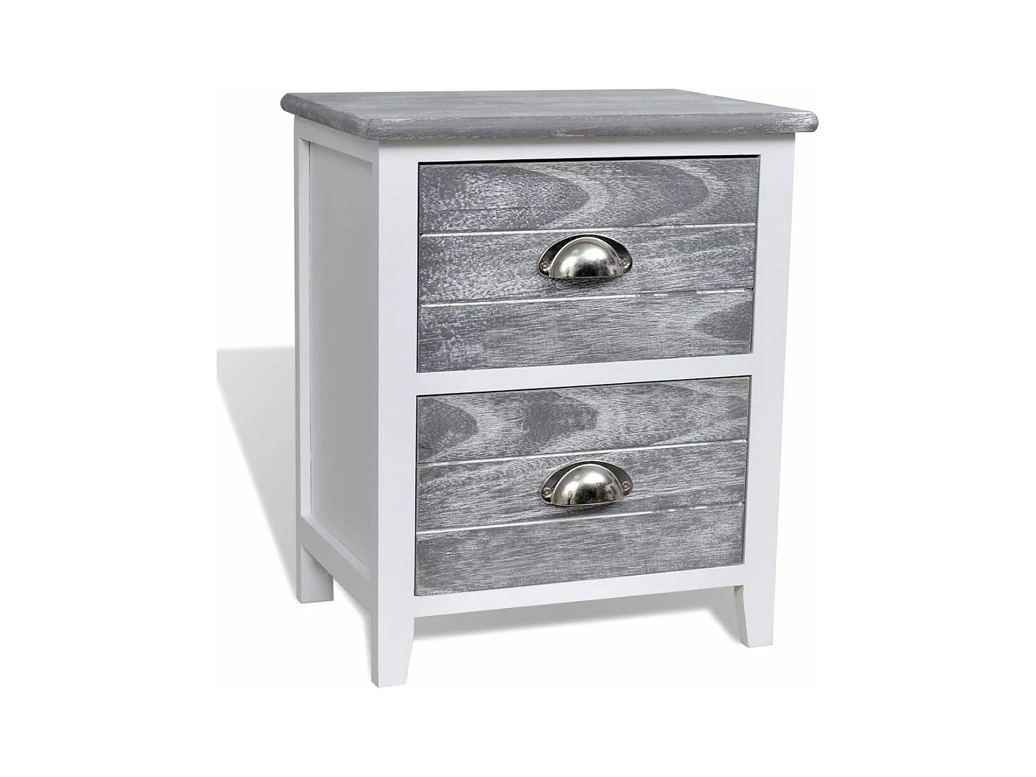 Mesita de noche cómoda mueble de dormitorio 2 piezas con 2 cajones gris y blanco 1402170