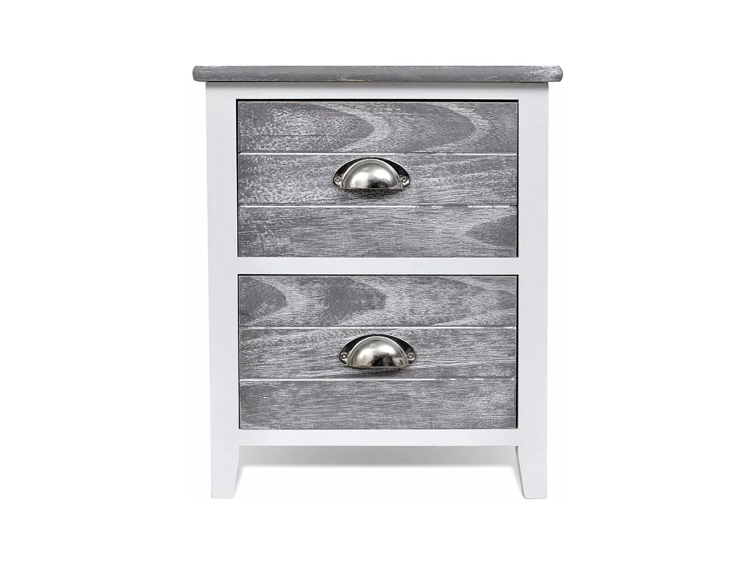 Mesita de noche cómoda mueble de dormitorio 2 piezas con 2 cajones gris y blanco 1402170