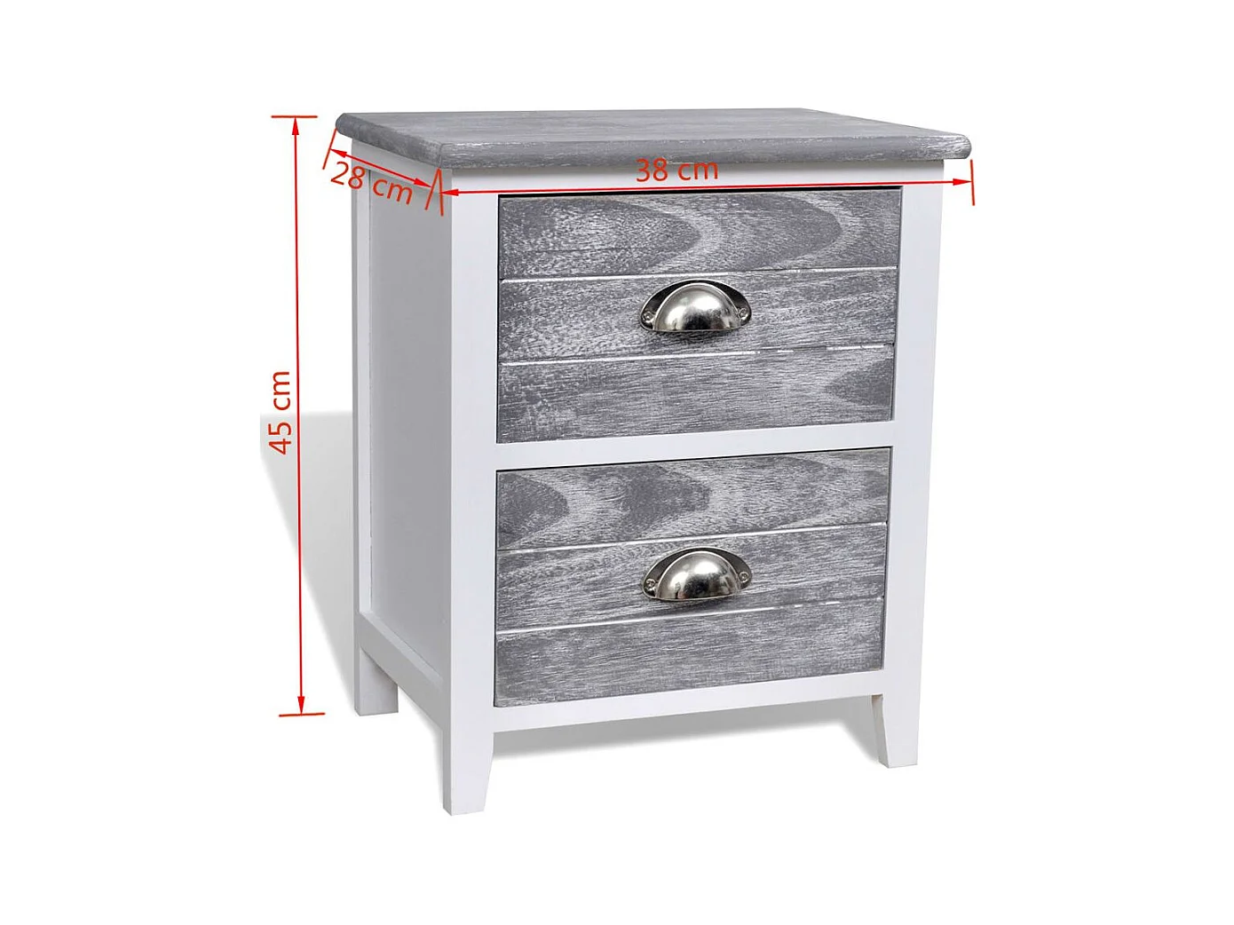 Mesita de noche cómoda mueble de dormitorio 2 piezas con 2 cajones gris y blanco 1402170