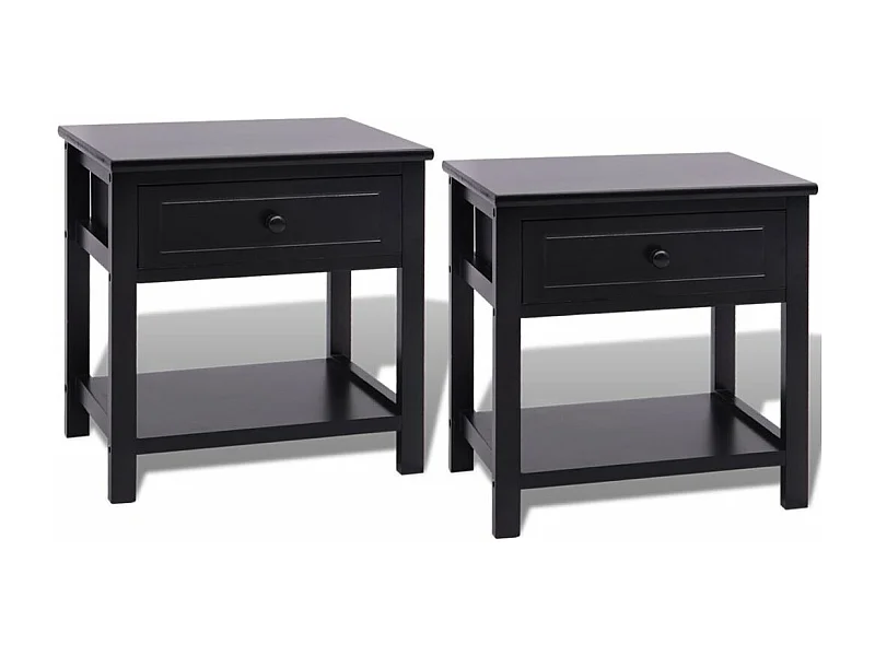 Juego de 2 mesitas de noche, cómoda, armario, muebles de dormitorio, MDF negro 1402045