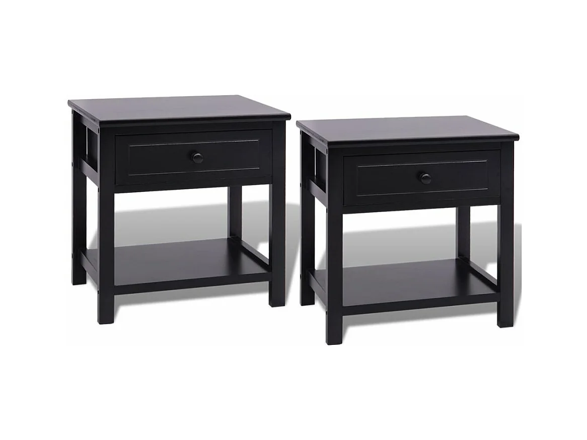 Juego de 2 mesitas de noche, cómoda, armario, muebles de dormitorio, MDF negro 1402045