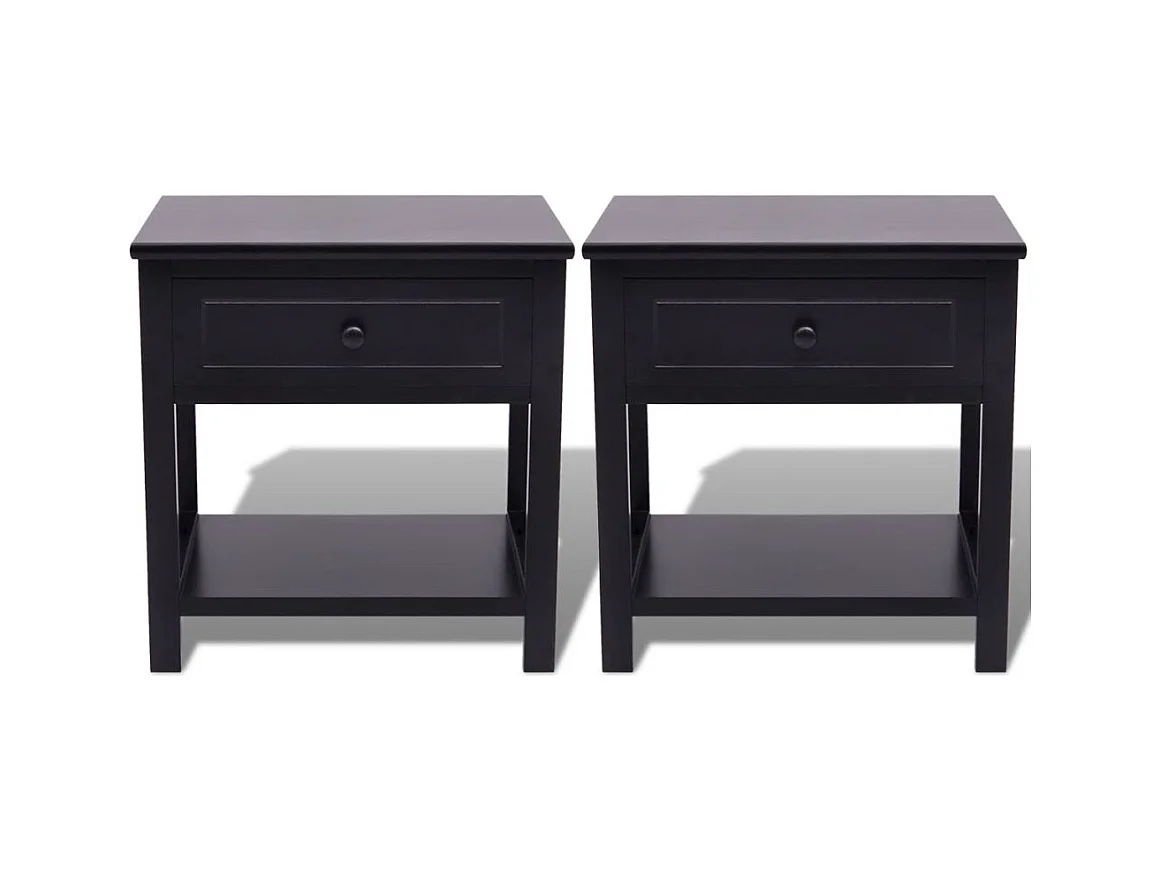 Juego de 2 mesitas de noche, cómoda, armario, muebles de dormitorio, MDF negro 1402045