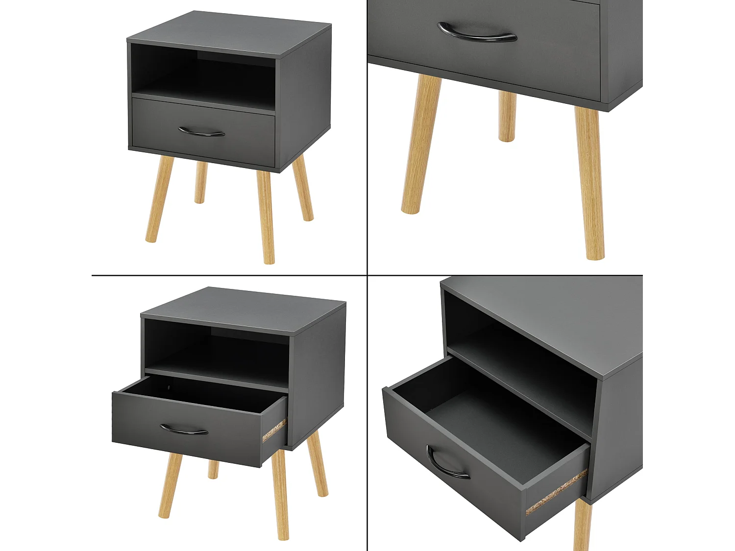 Mesita de noche cómoda con mueble bajo con cajones y espacio de almacenamiento 57 cm gris oscuro 03 0006230
