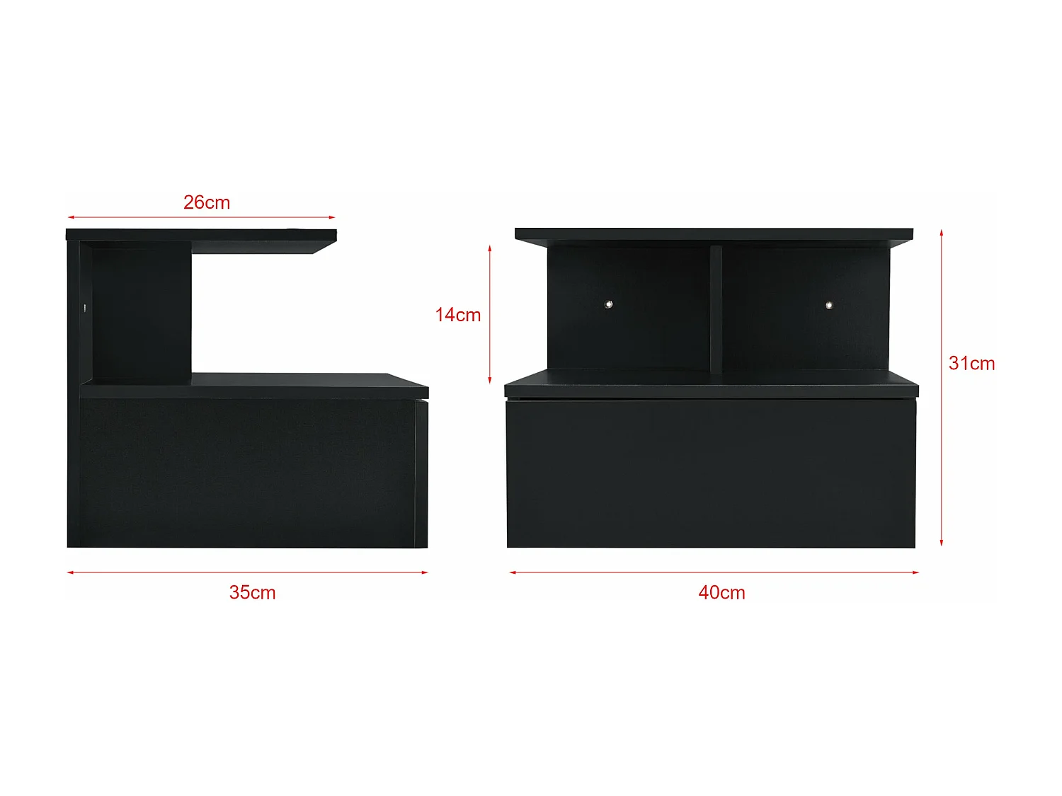 Mesitas de noche mueble de pared con cajón de almacenamiento 40 cm negro 03_0000829