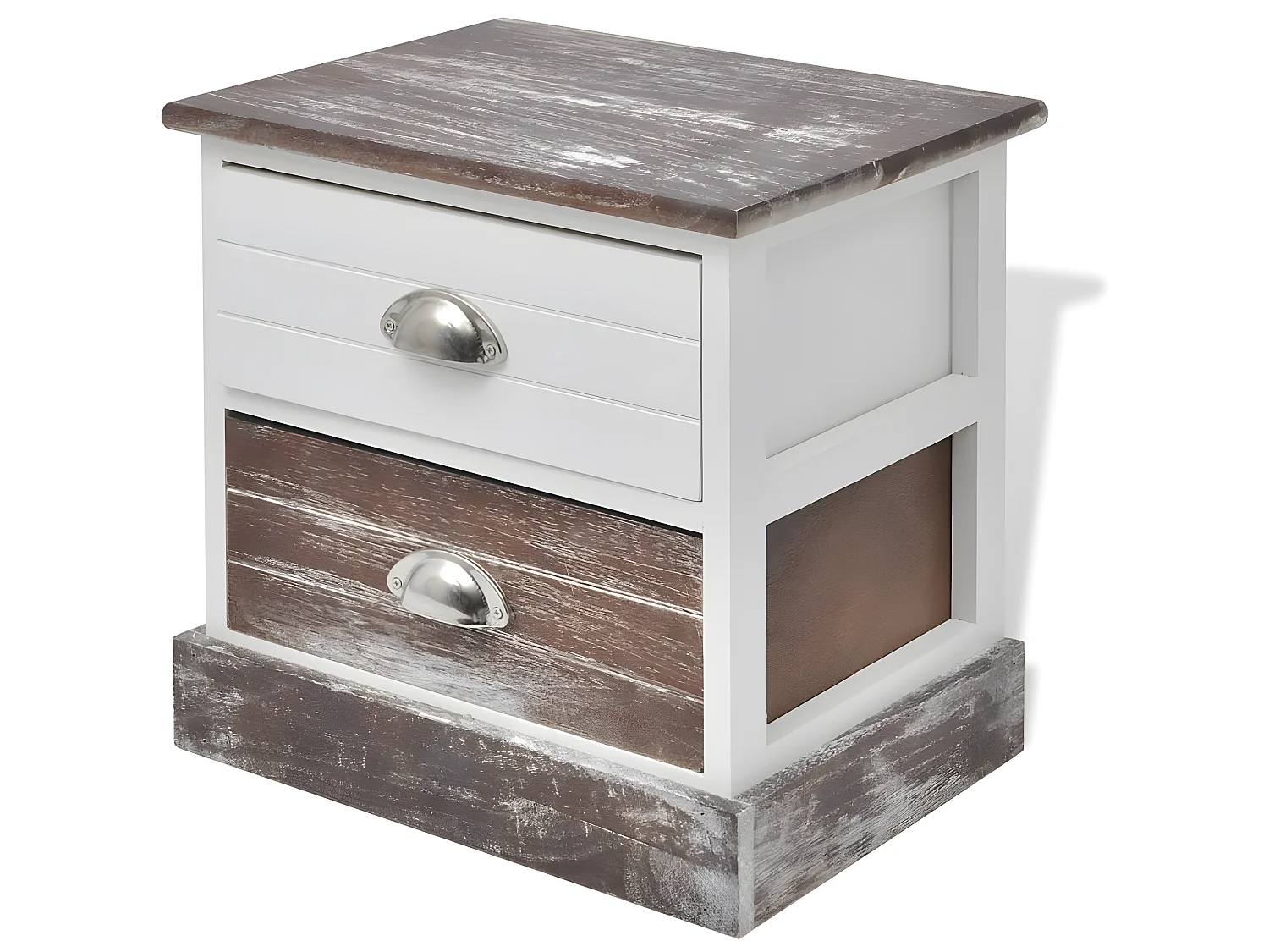 Table de nuit chevet commode armoire meuble chambre marron et blanc 1402128