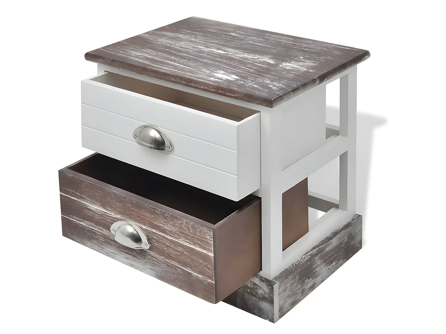 Table de nuit chevet commode armoire meuble chambre marron et blanc 1402128