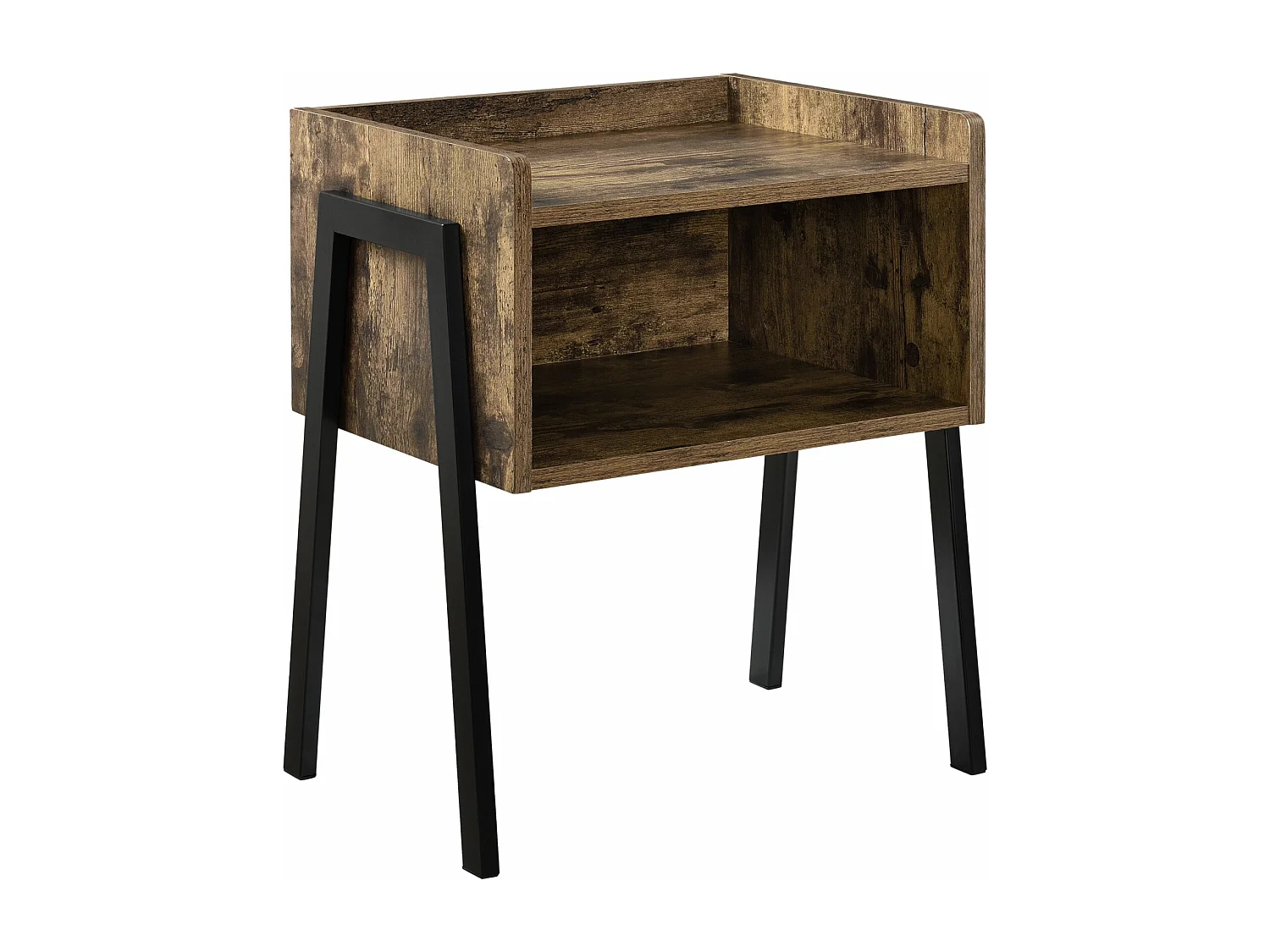 Mesita de noche cómoda patas de metal 52 cm efecto madera y negro 03_0003146