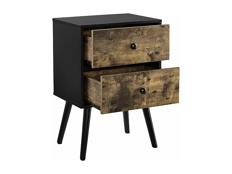 Mesa de cabeceira 2 gavetas mesa de cabeceira cômoda moldura de mesa e gavetas efeito madeira pernas de pinho 60 cm preto 03_0003140