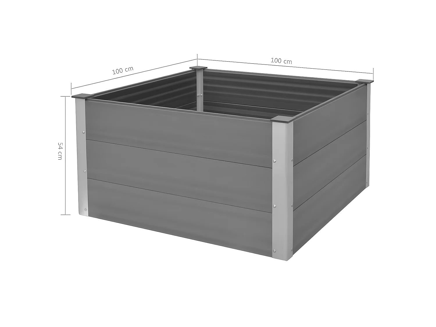 Plantador de canteiro elevado flores jardim WPC 100 x 100 x 54 cm cinza 02_0001235
