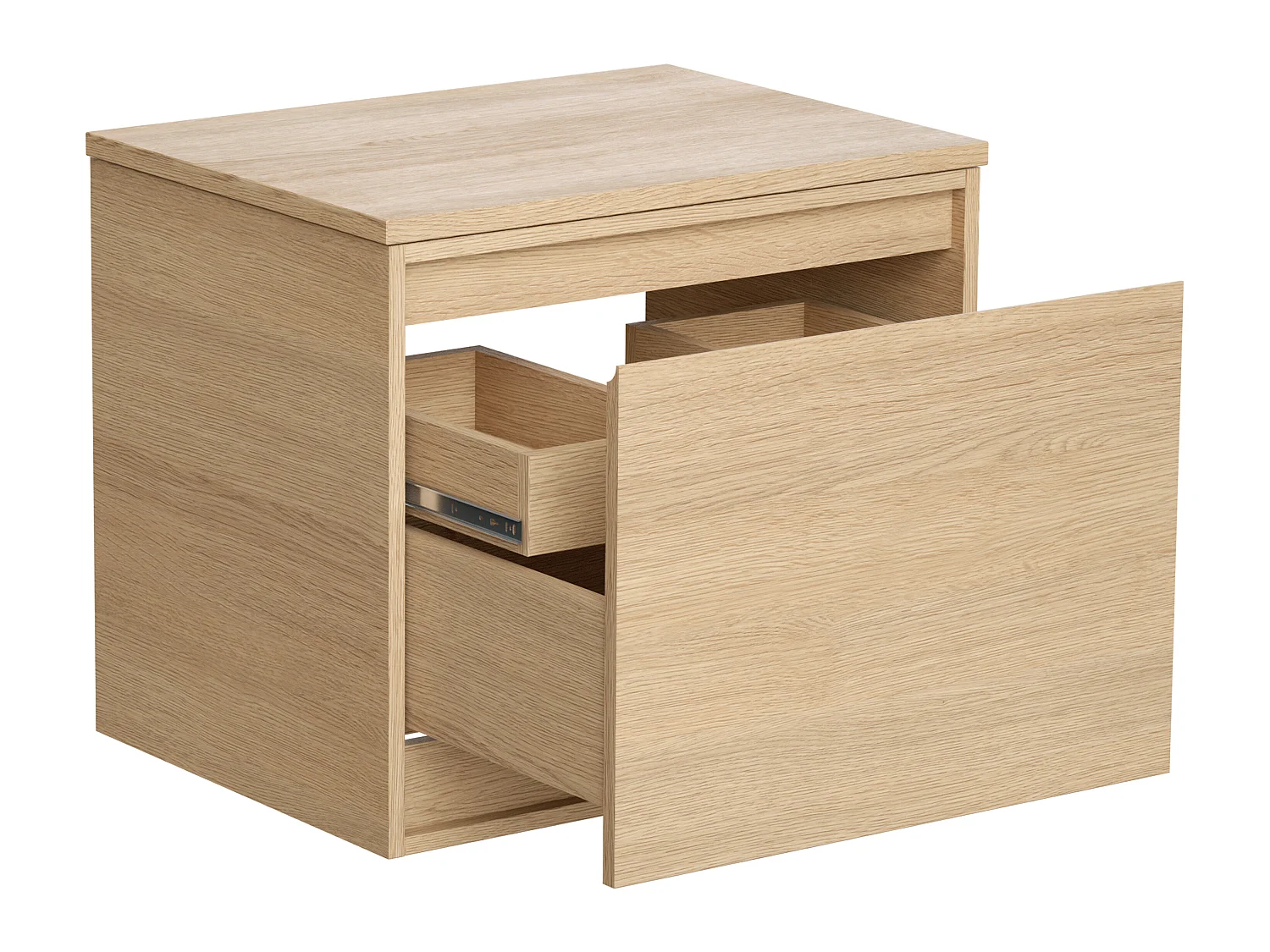 Meuble sous vasque avec tiroir à l'anglaise et planche - 80 cm - Placage chêne - MESLIVA