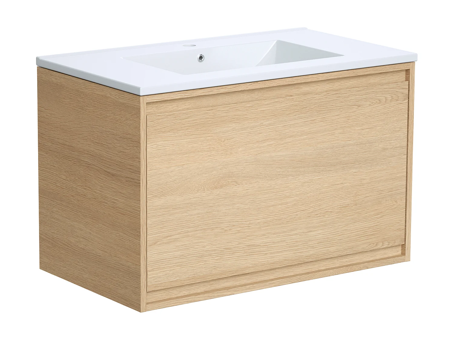 Hangmeubel voor badkamer met inbouwwastafel - Eikenfineer - 80 cm - MESLIVA