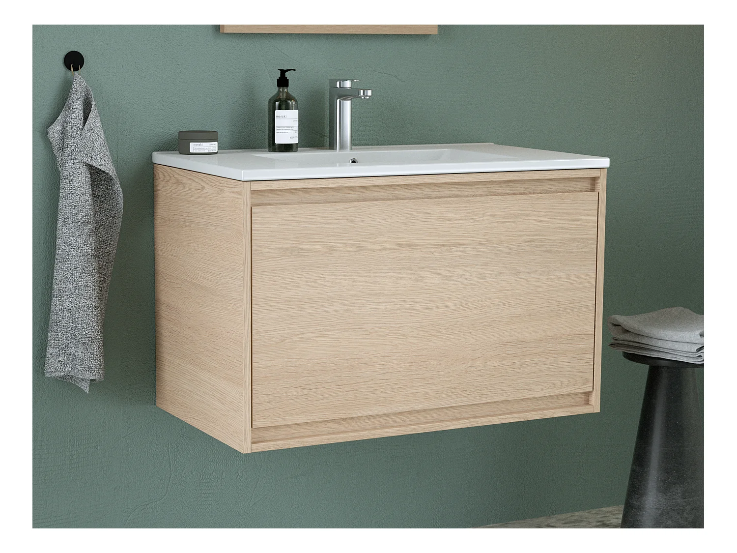 Waschbeckenunterschrank hängend mit Einbauwaschbecken - 80 cm - Eichenholzfurnier - MESLIVA