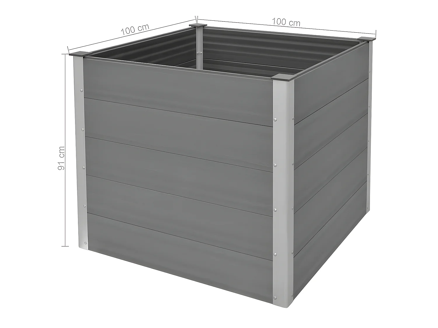 Jardinera arriate elevado plantas flores jardín WPC 100 x 100 x 91 cm gris 02_0001236