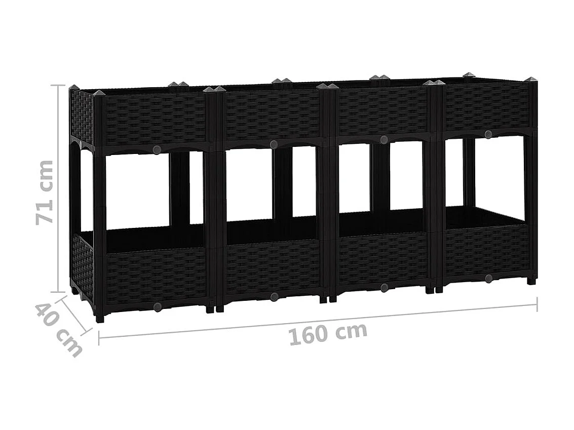 Jardinera arriate elevado plantas flores jardín 160 x 40 x 71 cm polipropileno negro 02_0000923