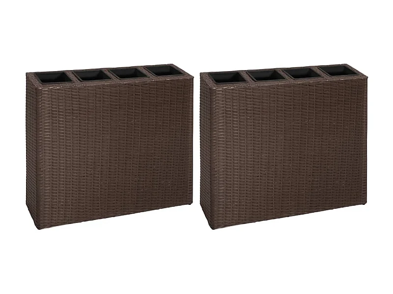 Conjunto de 2 plantadores de canteiro elevado, plantas, jardim de flores e 4 vasos de resina trançada marrom 02_0001361