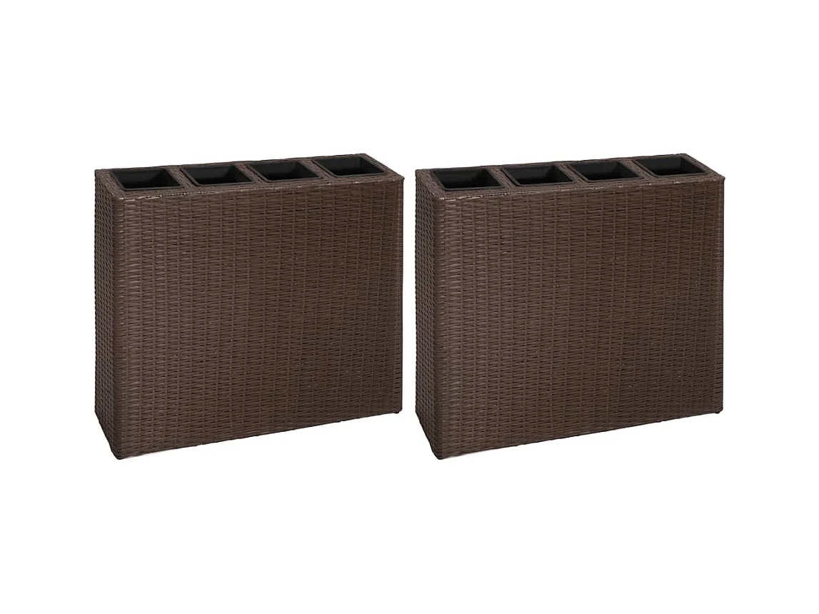Conjunto de 2 plantadores de canteiro elevado, plantas, jardim de flores e 4 vasos de resina trançada marrom 02_0001361