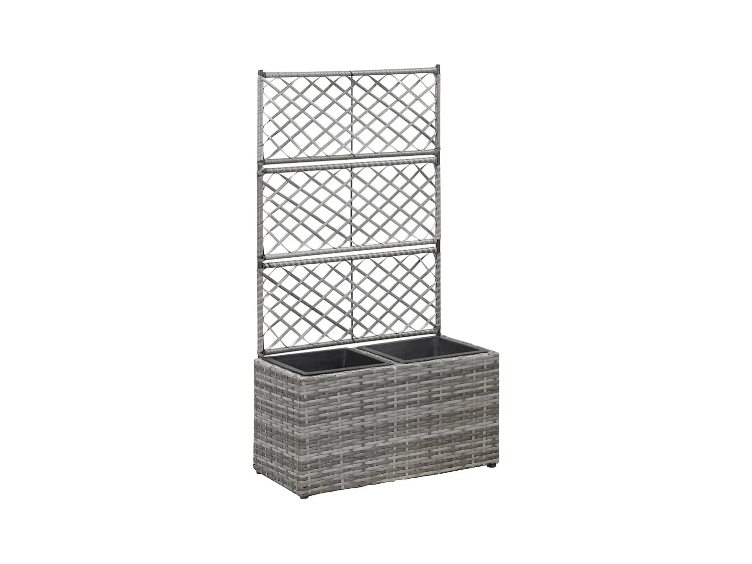 Plantador de cama elevada plantas flores treliça jardim 2 vasos 58 x 30 x 107 cm resina tecida cinza 02_0001259