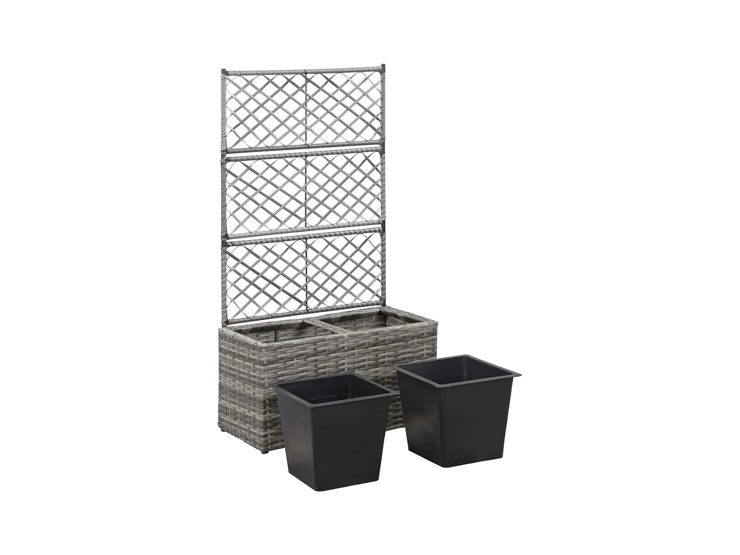 Plantador de cama elevada plantas flores treliça jardim 2 vasos 58 x 30 x 107 cm resina tecida cinza 02_0001259
