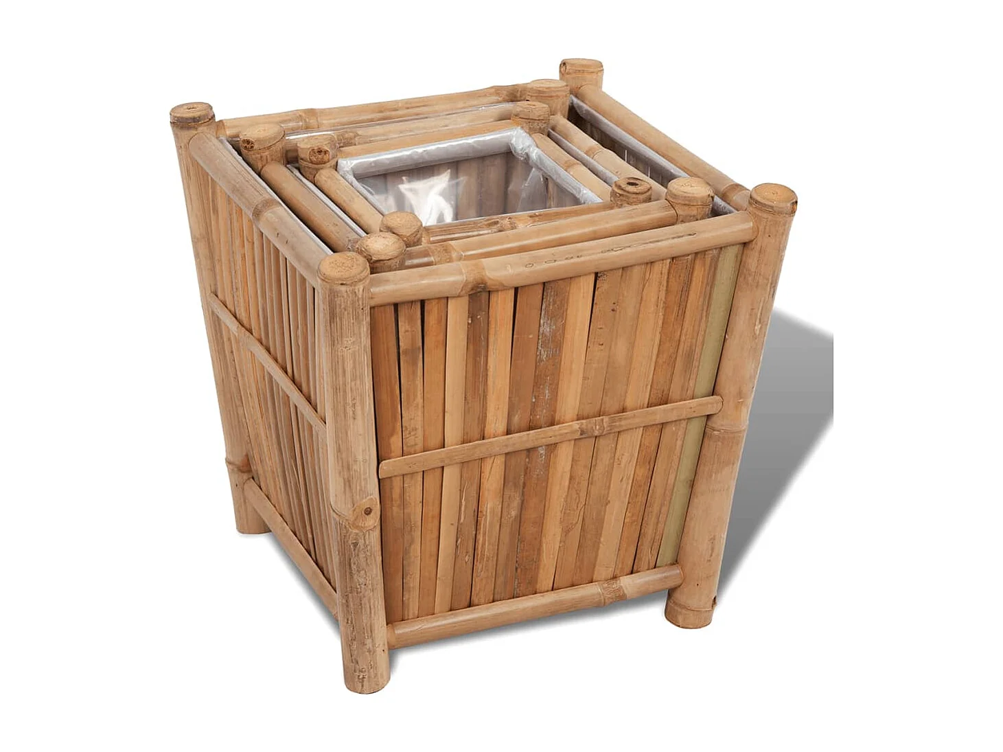 Set di 3 fioriere rialzate per piante fiori da giardino in bambù con rivestimento in nylon 02_0001362