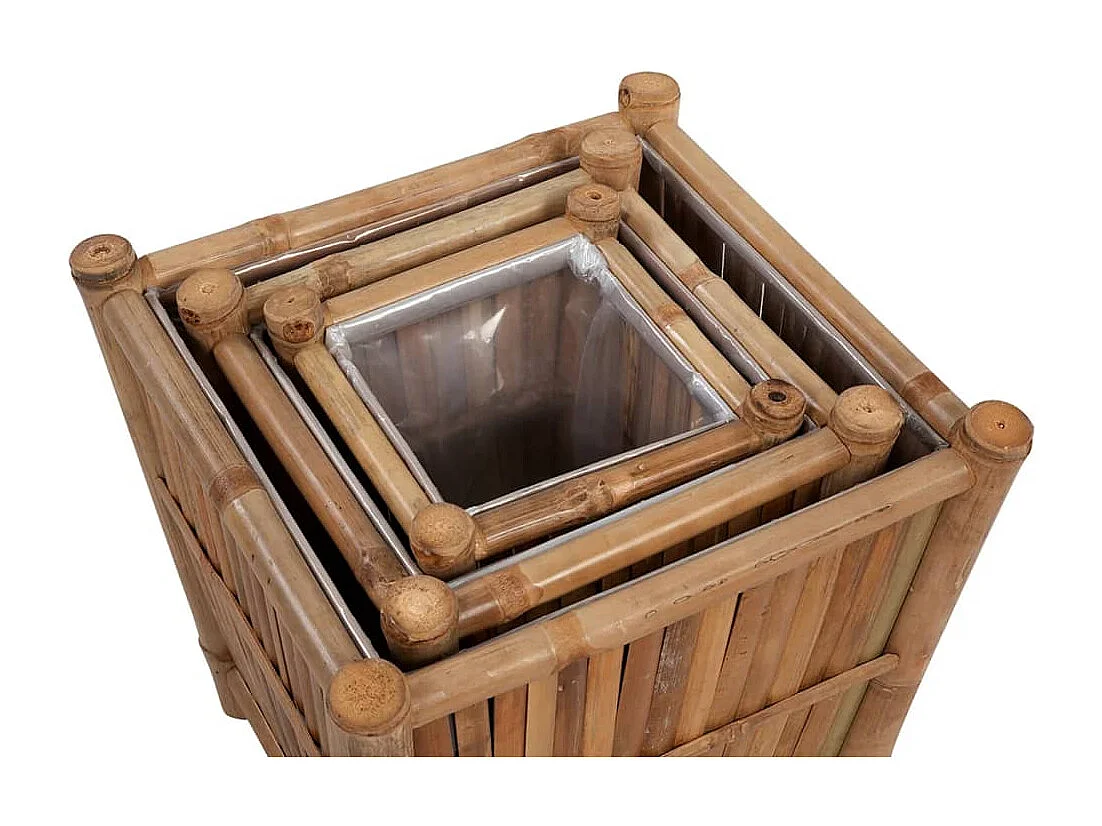 Set di 3 fioriere rialzate per piante fiori da giardino in bambù con rivestimento in nylon 02_0001362