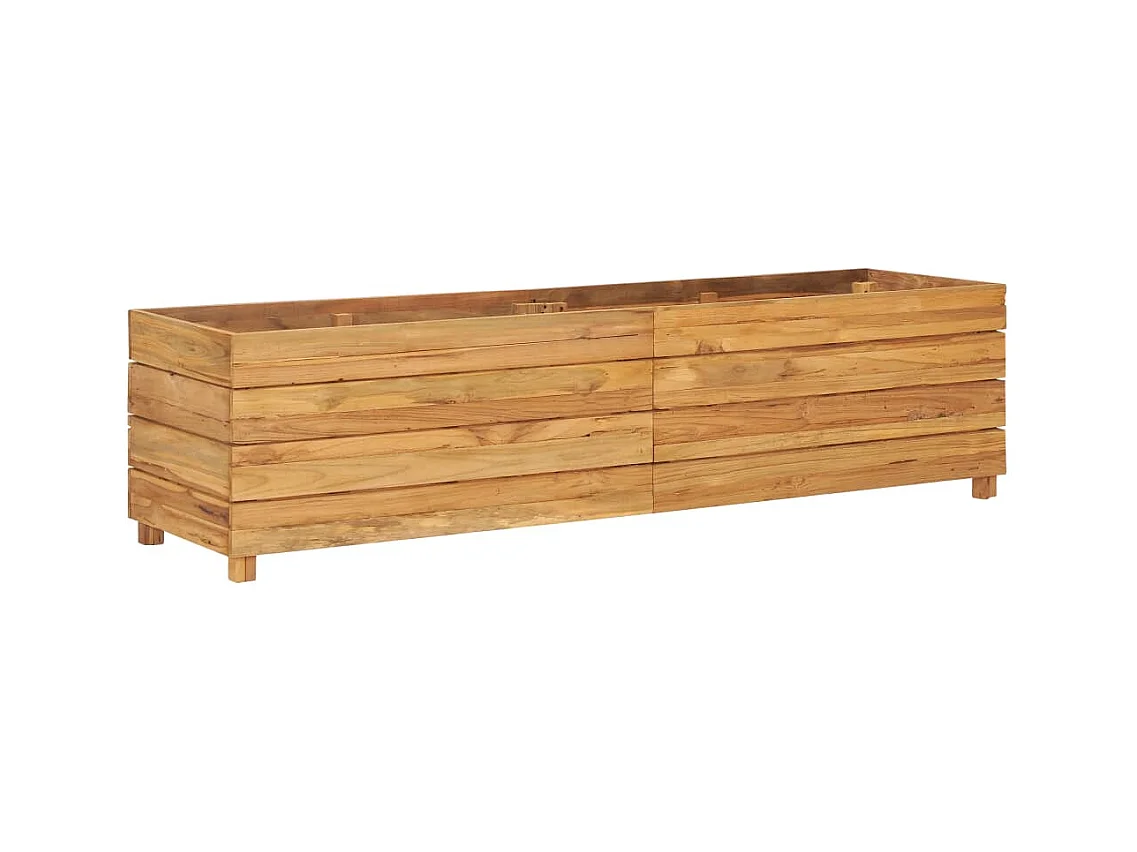 Jardinera arriate elevado plantas flores jardín 150 x 40 x 38 cm madera de teca reciclada y acero 02_0000912