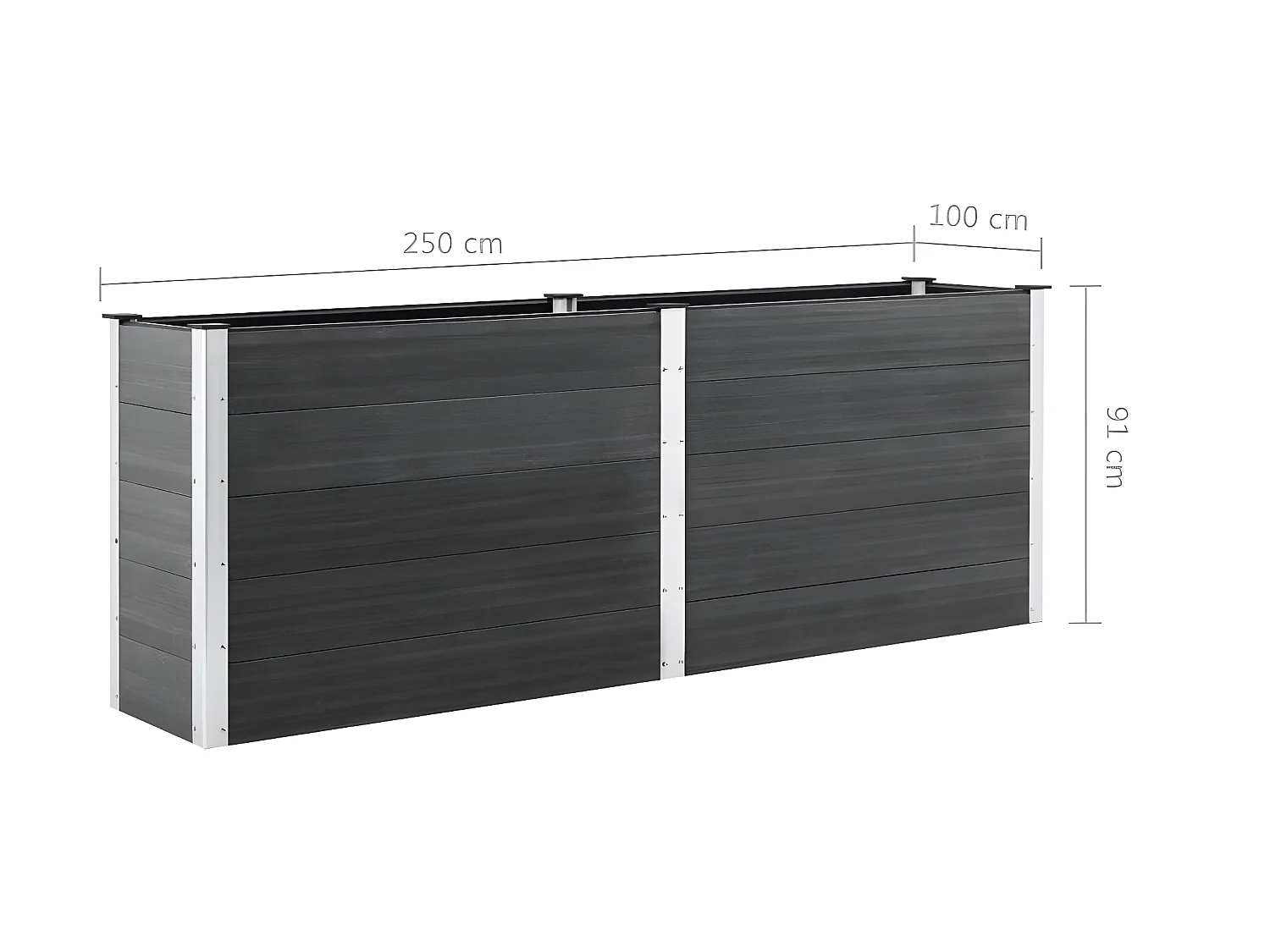 Plantador de canteiro elevado plantas flores jardim 250 x 100 x 91 cm WPC cinza 02_0001025