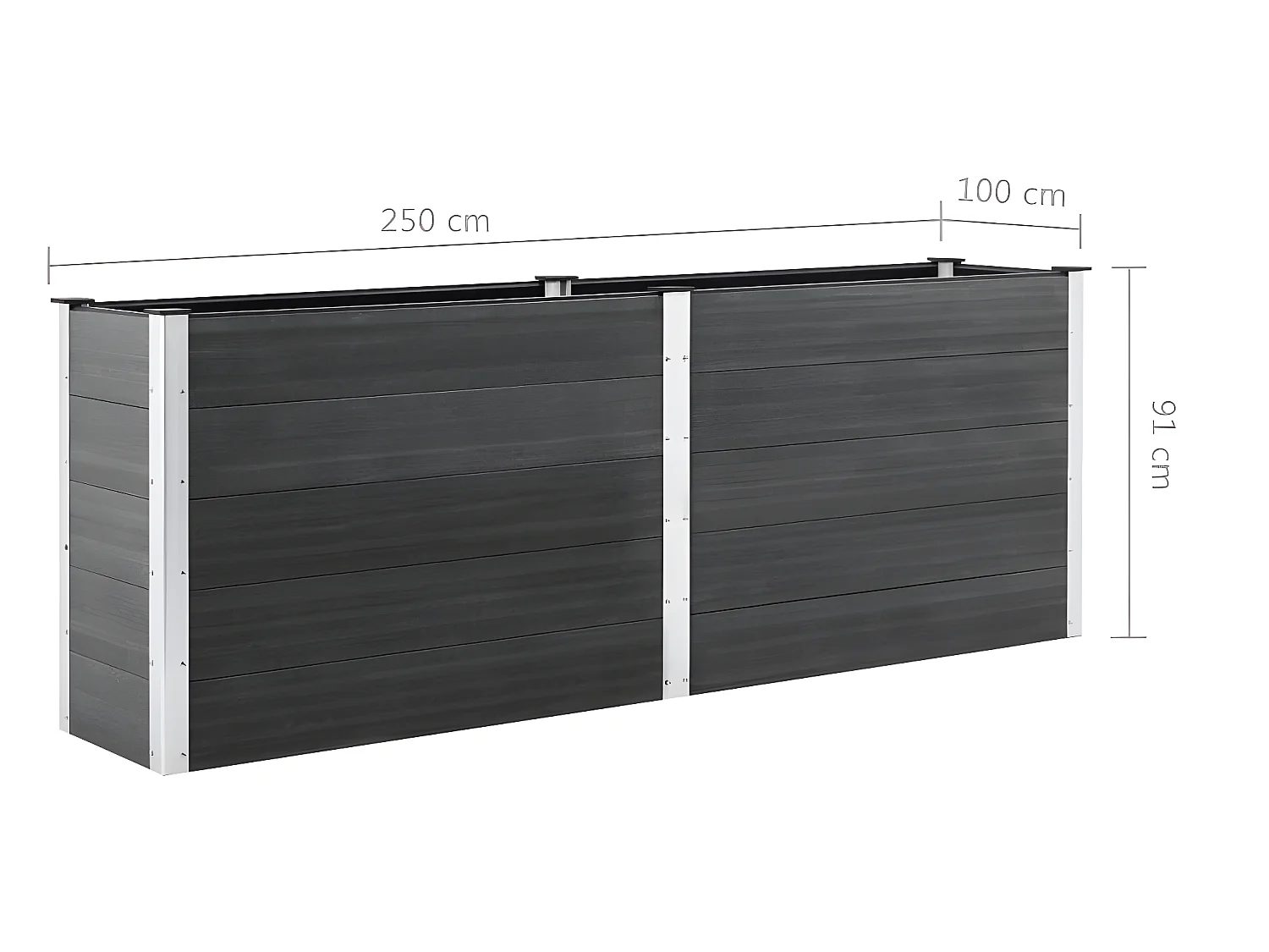 Fioriera rialzata piante fiori giardino 250 x 100 x 91 cm WPC grigio 02_0001025