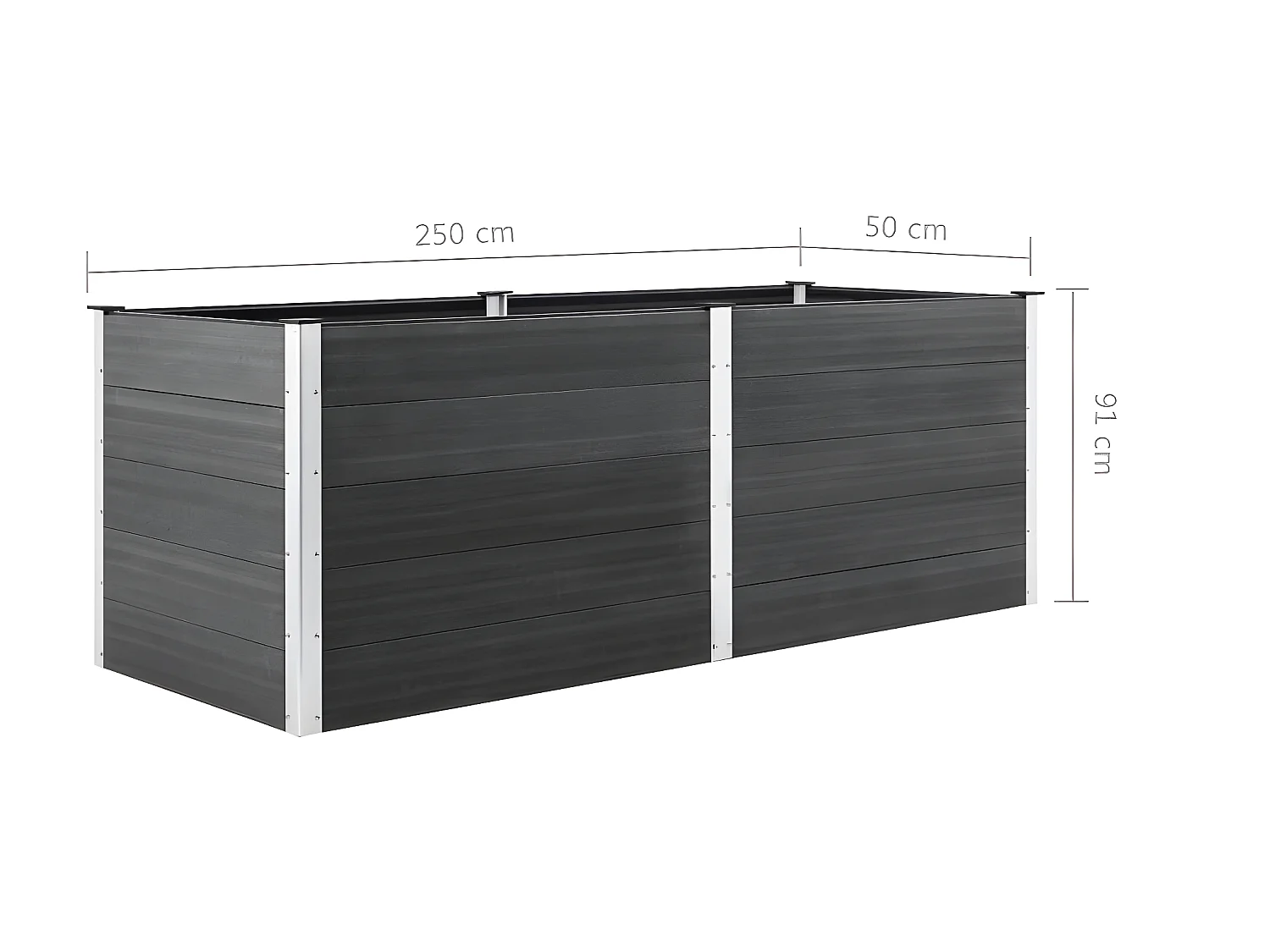 Plantador de canteiro elevado plantas flores jardim 250 x 50 x 91 cm WPC cinza 02_0001027