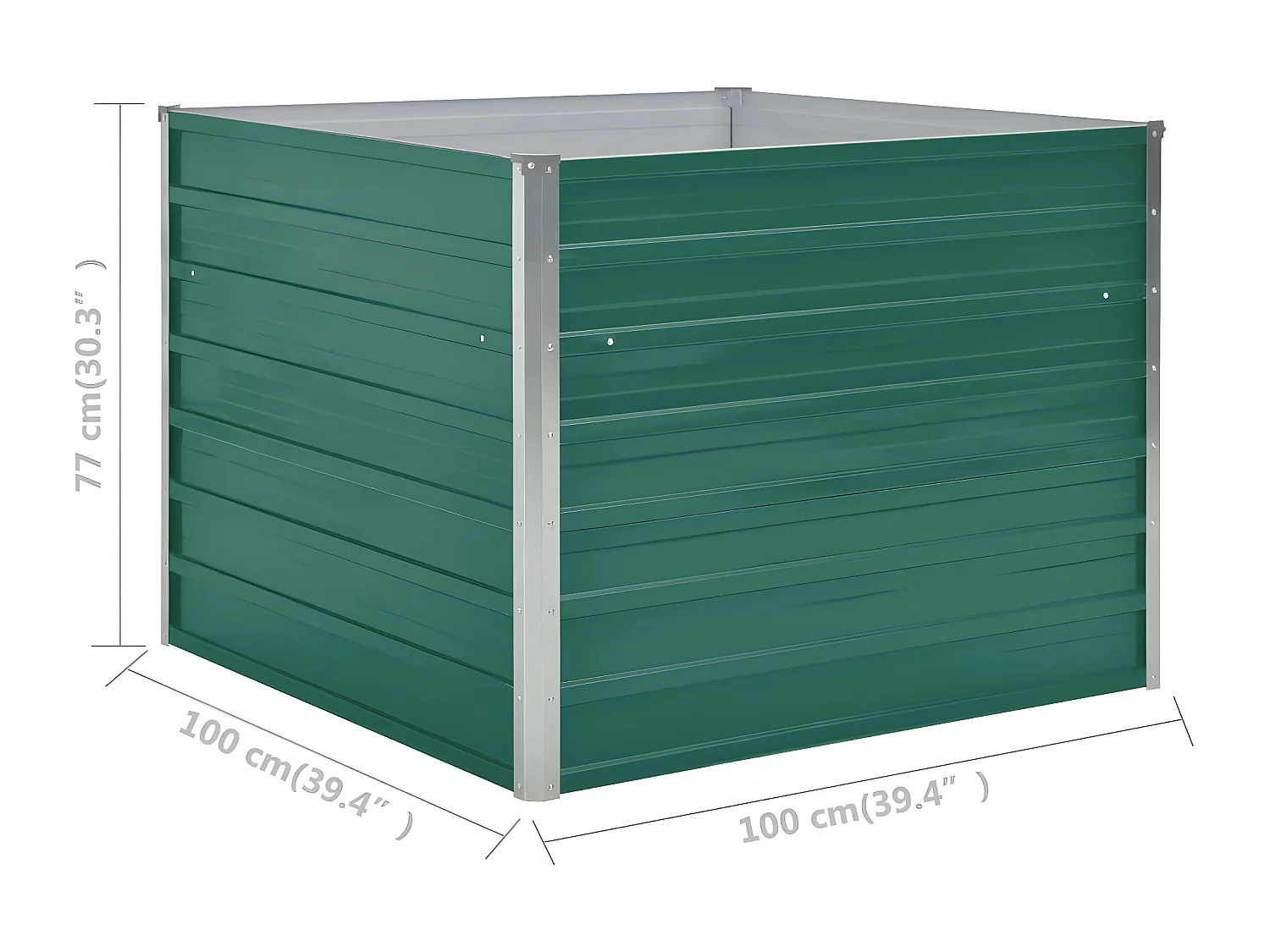 Jardinera arriate elevado plantas flores jardín 100 x 100 x 77 cm verde acero galvanizado 02_0000787