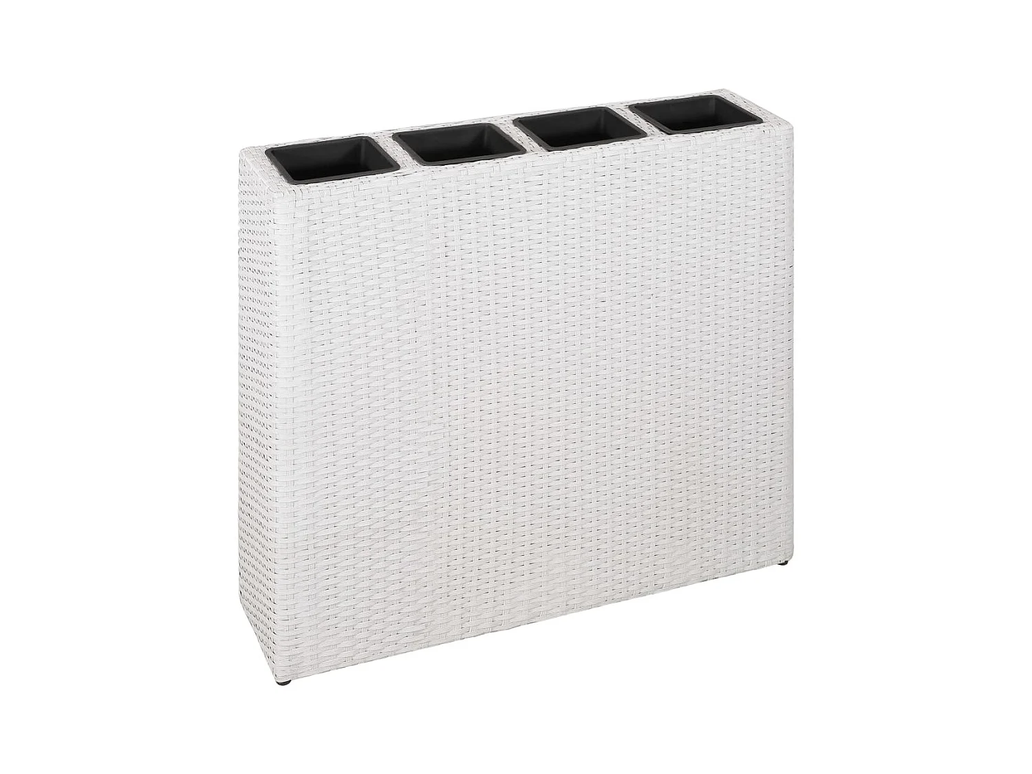 Fioriera da giardino rialzata per piante e fiori con 4 vasi in resina intrecciata bianca 02_0001151