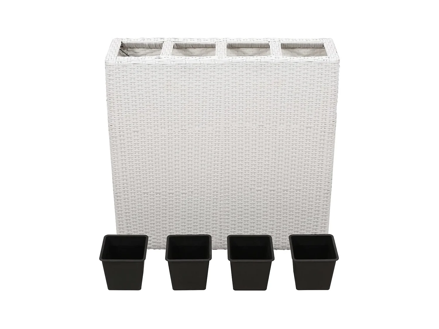 Fioriera da giardino rialzata per piante e fiori con 4 vasi in resina intrecciata bianca 02_0001151