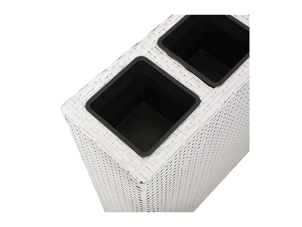 Fioriera da giardino rialzata per piante e fiori con 4 vasi in resina intrecciata bianca 02_0001151