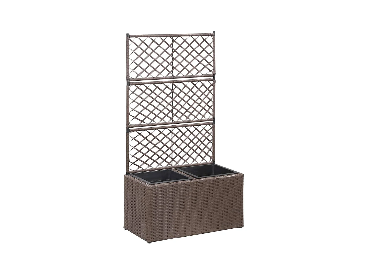 Jardinera elevada plantas flores enrejado de jardín 2 macetas 58 x 30 x 107 cm resina tejida marrón 02_0001272