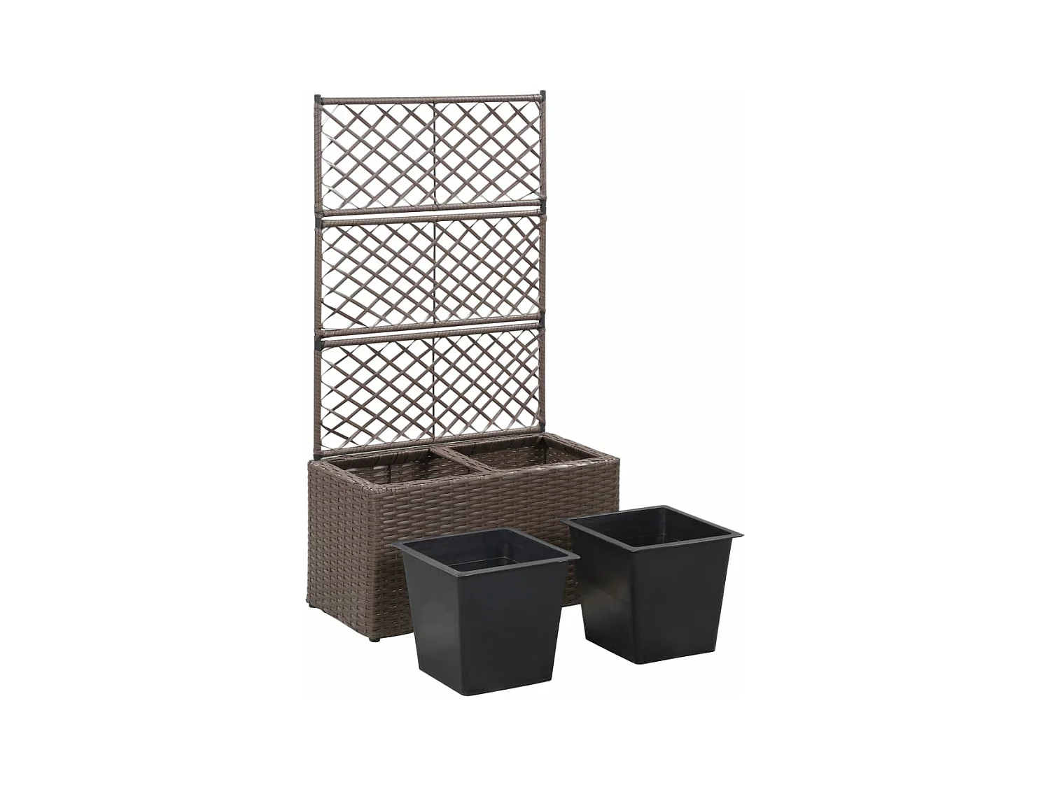 Jardinera elevada plantas flores enrejado de jardín 2 macetas 58 x 30 x 107 cm resina tejida marrón 02_0001272