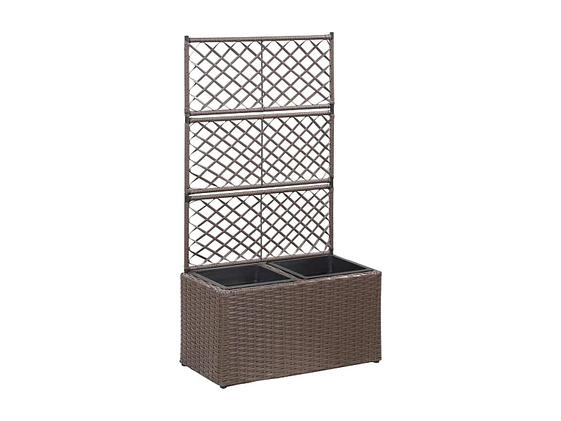 Jardinera elevada plantas flores enrejado de jardín 2 macetas 58 x 30 x 107 cm resina tejida marrón 02_0001272