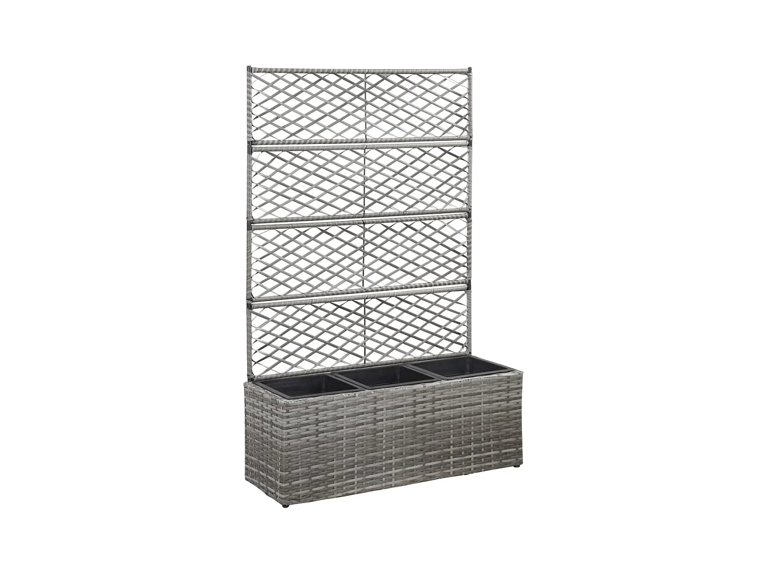 Plantador de cama elevada plantas flores treliça jardim 3 vasos 83 x 30 x 130 cm resina tecida cinza 02_0001261