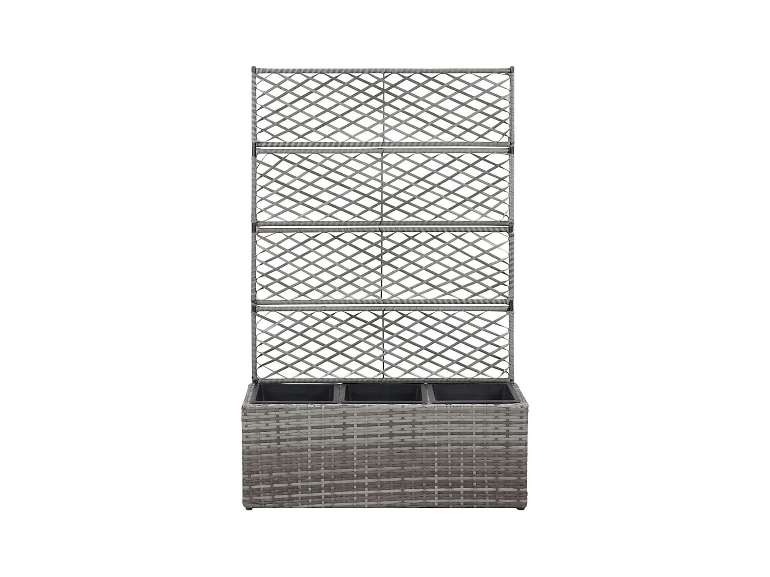 Plantador de cama elevada plantas flores treliça jardim 3 vasos 83 x 30 x 130 cm resina tecida cinza 02_0001261