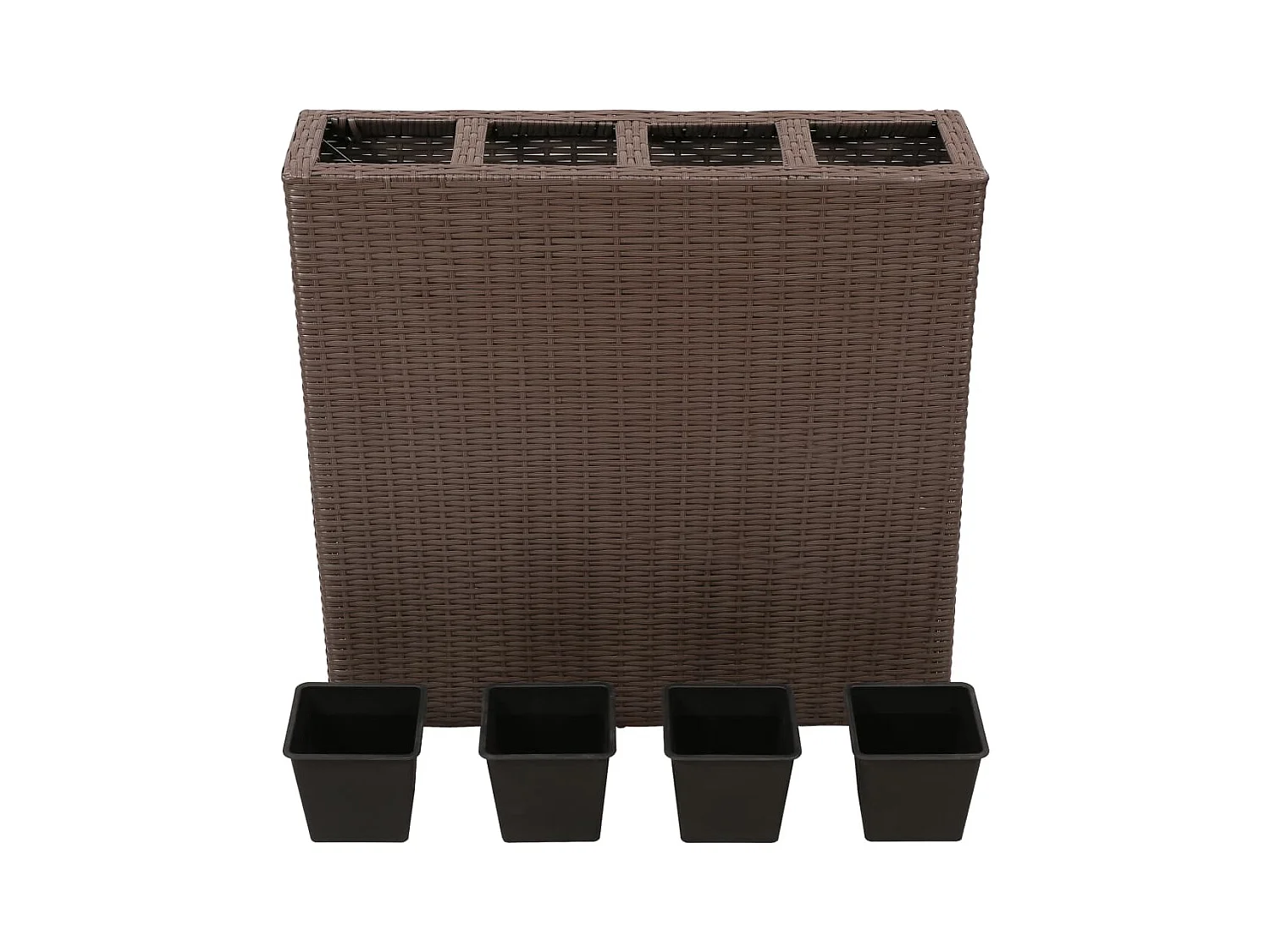 Plantador de plantas de canteiro elevado, jardim de flores com 4 vasos de resina trançada marrom 02_0001153