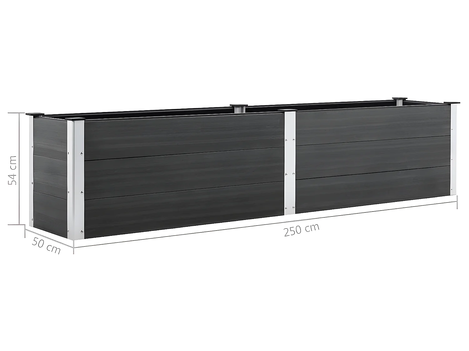 Fioriera rialzata piante fiori giardino 250 x 50 x 54 cm WPC grigio 02_0001026