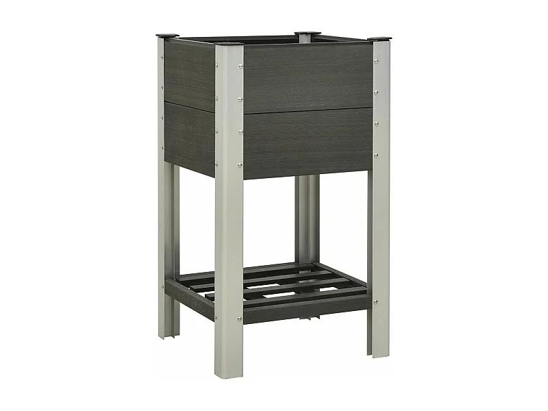 Canteiro elevado para plantas com prateleira 50 x 50 x 90 cm WPC cinza 02_0001174