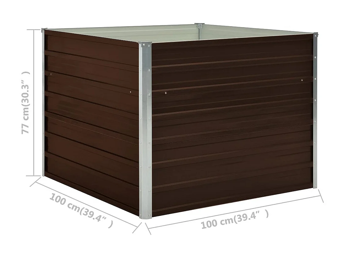 Fioriera rialzata marrone 100 x 100 x 77 cm per piante e fiori da giardino acciaio zincato 02_0000857