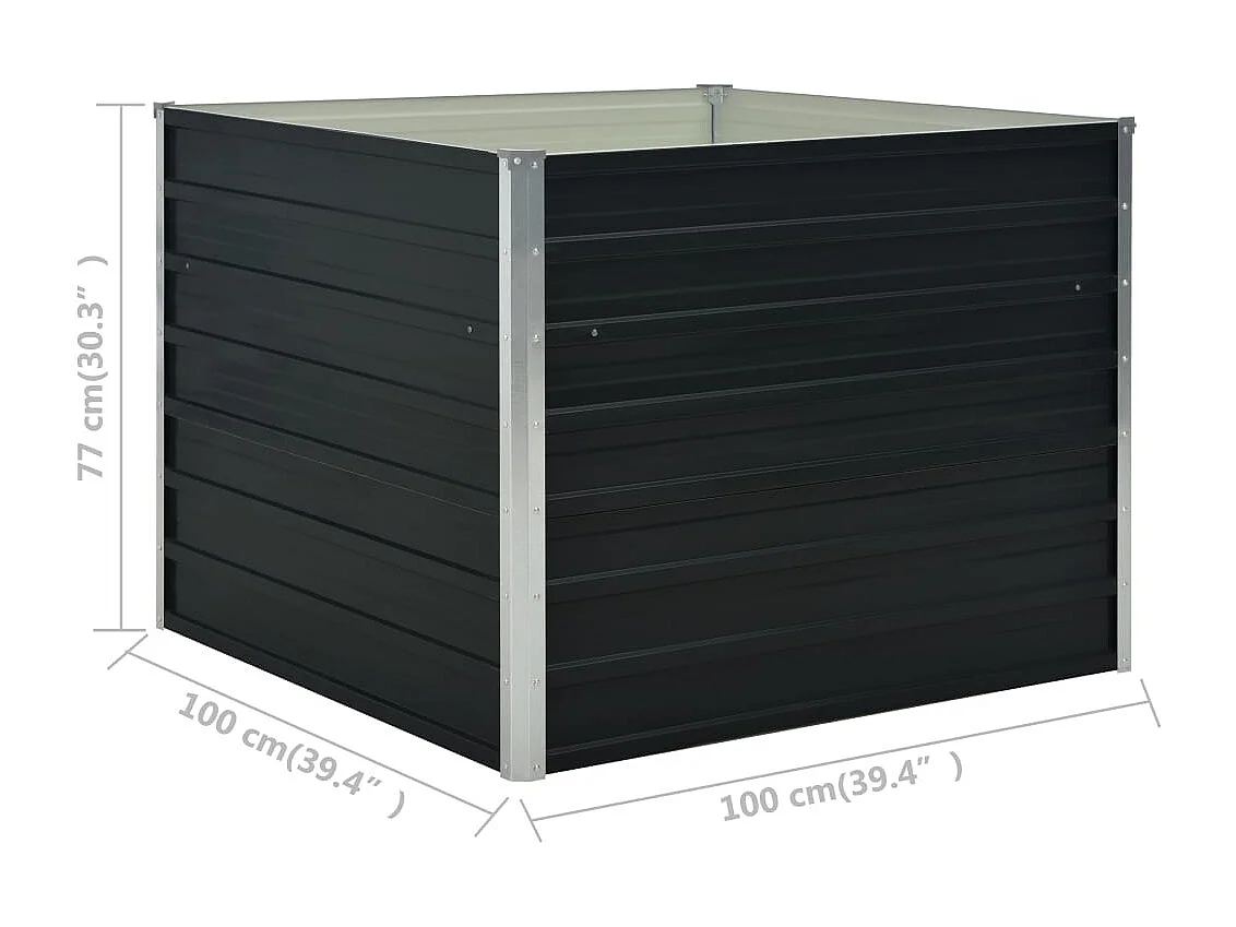 Jardineira elevada antracite 100 x 100 x 77 cm para plantas e flores de jardim aço galvanizado 02_0000853