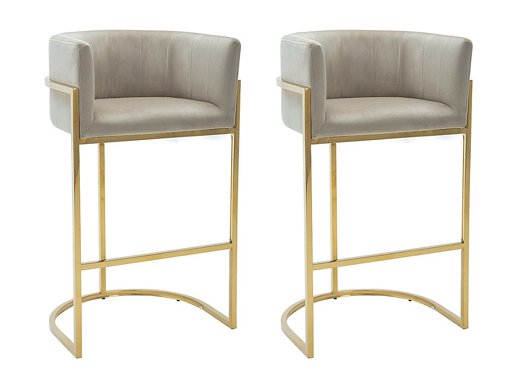 Barhocker 2er-Set - Samt & Edelstahl - Beige & Gold - PERIA von Pascal MORABITO